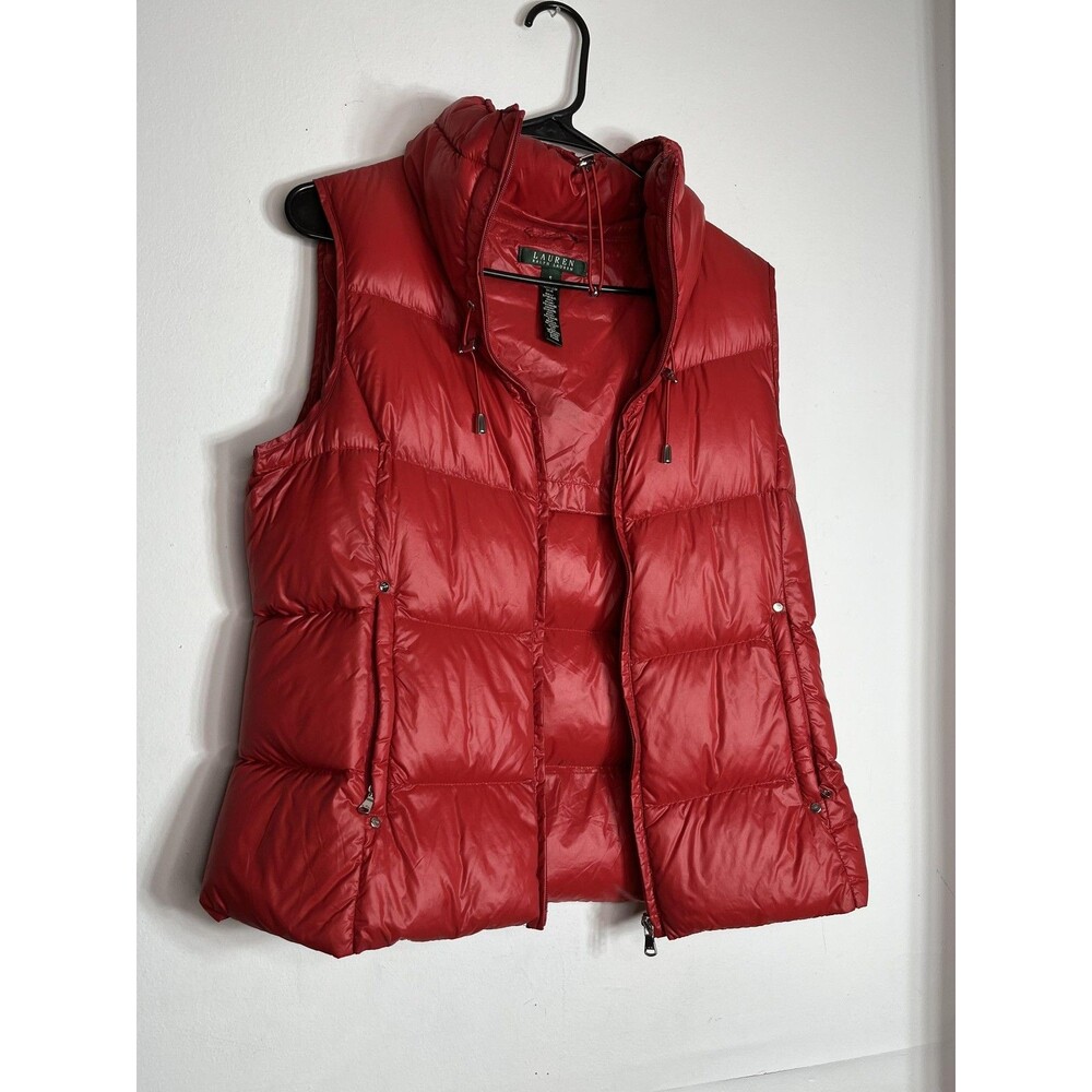 Lauren Ralph Lauren Vest Womens Small Red Down Puffer Quilted Zip Outdoor Winter